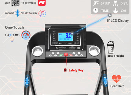 Fitshow App Home Foldable Treadmill with Incline, Folding Treadmill for Home Workout, Electric Walking Running Treadmill Machine 5' LCD Screen 250 LB Capacity Bluetooth Music