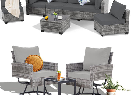 10 Piece Outdoor Patio Furniture Set with Swivel Chairs