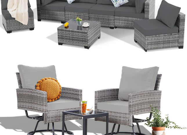 10 Piece Outdoor Patio Furniture Set with Swivel Chairs