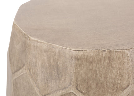 Boho Outdoor Lightweight Concrete Side Table with Honeycomb Pattern in Natural Finish, Magnesium Oxide, 15.25 x 15.25 x 18.25 inches