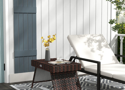 Outsunny Folding Rattan Side Table, Outdoor End Table, Hand Woven PE Rattan Coffee Table for Balcony, Backyard, Garden, Lawn, Courtyard, Brown