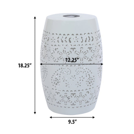 Solar Side Table with Built-in Solar Battery,Stunning Flower Pattern at Night,Eco-Friendly and Energy Efficient Outdoor Furniture Ideal,for Patios Gardens and Backyards(White)