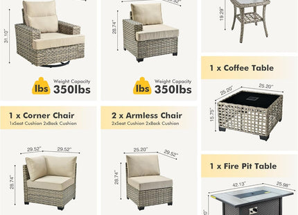 Outdoor Sectional Patio Furniture Set with Fire Pit