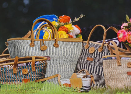 Ash Wisdom Striped Handwoven Sisal Straw Basket Tote