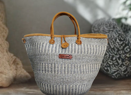 Ash Wisdom Striped Handwoven Sisal Straw Basket Tote