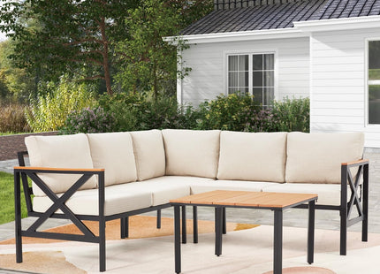 L Shape Metal Patio Furniture Set with Cushions