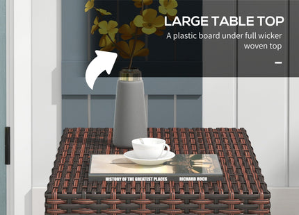 Outsunny Folding Rattan Side Table, Outdoor End Table, Hand Woven PE Rattan Coffee Table for Balcony, Backyard, Garden, Lawn, Courtyard, Brown