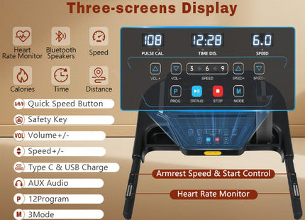 New Treadmills for Home, 3.5HP Hydraulic System Auto Foldable Treadmill with Incline,10MPH 350Lbs Weight Capacity Electric Treadmills with Heart Rate Sensors,Type C & USB Charge ,Bluetooth Speaker