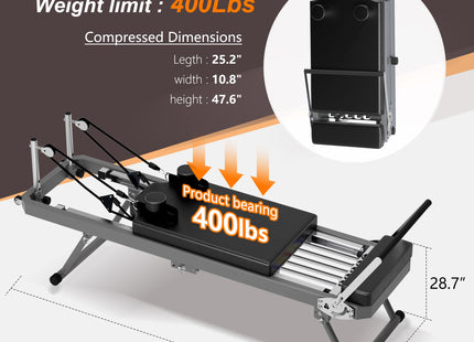 Extra Large Pilates Reformer - Multi-functional Home Fitness Equipment, 395lbs Capacity, with Dynamic Resistance Cords and Aerobic Rebounder, Improves Posture, Builds Strength, Reduces Stress, black