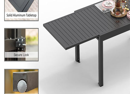 Patio Dining Expandable Table, Metal Aluminum Outdoor Table for 6-8 Person Rectangular Table for Garden Lawn Porch Bistro(Black,1 Table)