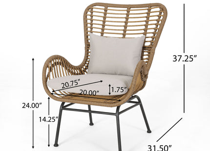 Outdoor Rattan Accent Chair with metal Legs, Brown