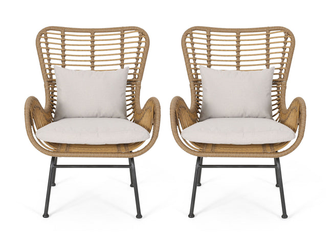 Outdoor Rattan Accent Chair with metal Legs, Brown