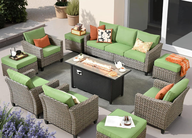 10 Piece Outdoor Patio Furniture Set with Fire Pit