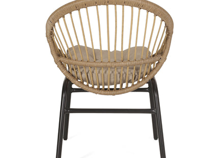 Outdoor Accent Chair with Curved Back and Basket Frame, Set of 2, Light Brown and Beige