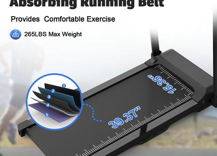 Foldable Treadmill 2.5HP Electric Folding Treadmill Running Walking Machine for Home Gym, Max 265 LBS Weight Capacity