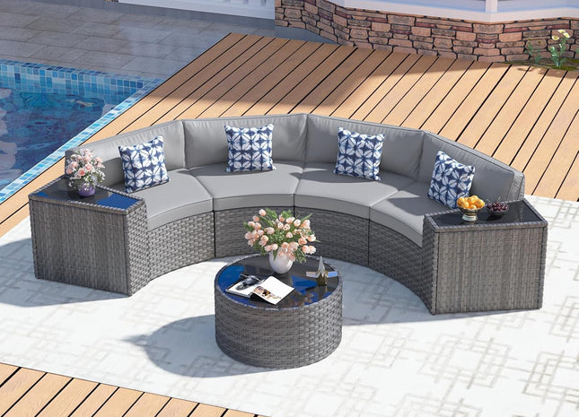 Half Moon Curved Outdoor Patio Furniture Set Grey