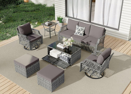 7 Piece Wicker Patio Furniture Set with Storage Coffee Table