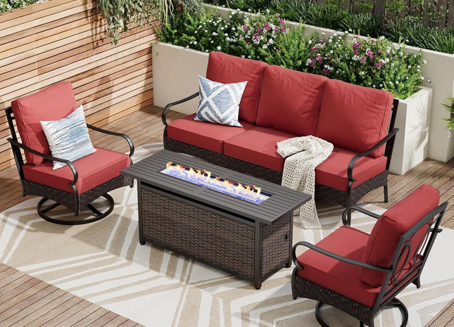 Patio Furniture Set with Fire Pit Table and Cushions