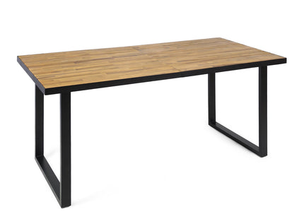 Outdoor Dining Table with U Shape Legs and Slat Top Table, Teak