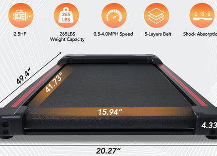 NEW Walking Pad Under Desk Treadmill for Home Office -2.5HP Walking Treadmill With Incline 0.5-4MPH 265LBS Capacity Treadmill for Walking Running - Wristband Remote