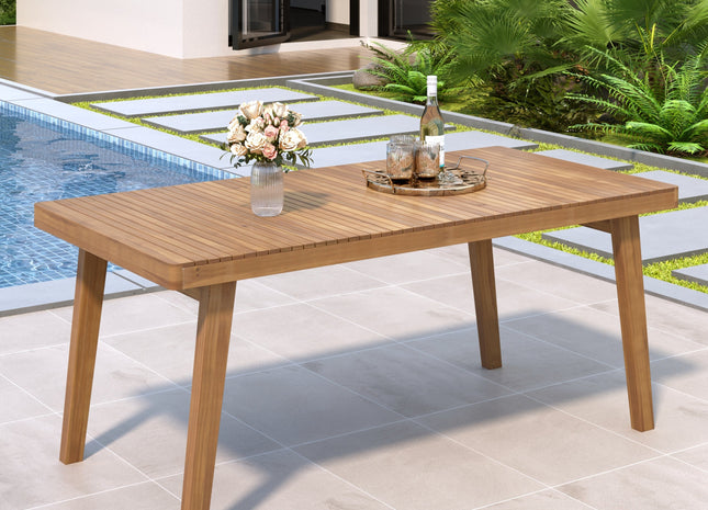 69' Acacia Wood Outdoor Dining Table with Slatted Top, 300 lbs Weight Capacity, Ideal for Patio & Garden Gatherings, Brown