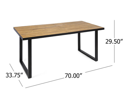 Outdoor Dining Table with U Shape Legs and Slat Top Table, Teak