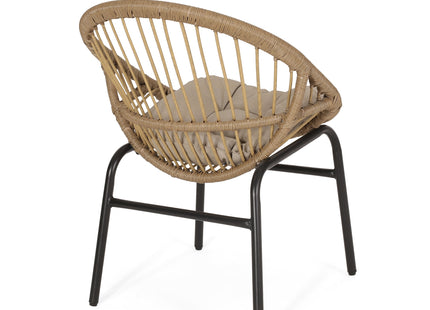 Outdoor Accent Chair with Curved Back and Basket Frame, Set of 2, Light Brown and Beige