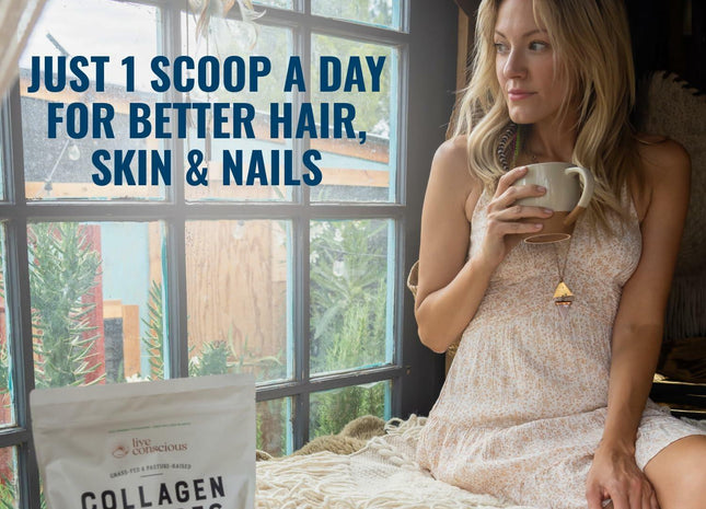 Live Conscious Collagen Peptides Powder 16oz 2-Pack Hair Skin Nail Joint Support