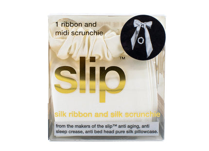 slip 1 Ribbon and Midi Scrunchie Set WHITE - New